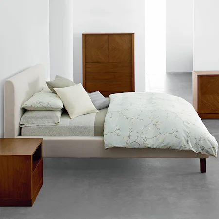 Queen Upholstered Bed with Cushioned Headboard and Dark Legs